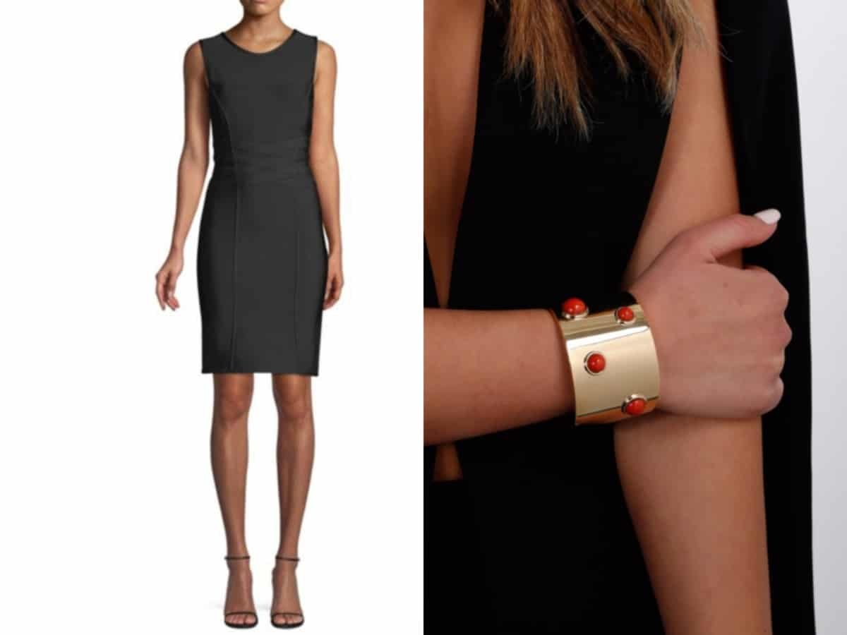 "5 Must-Have Dresses Every Woman Needs in their Closet" Herve Leger Ivett Stone Detail Dress //  Saks Fifth Avenue  Fred of Paris Golden Cuff Bracelet // Opulent Jewelers 