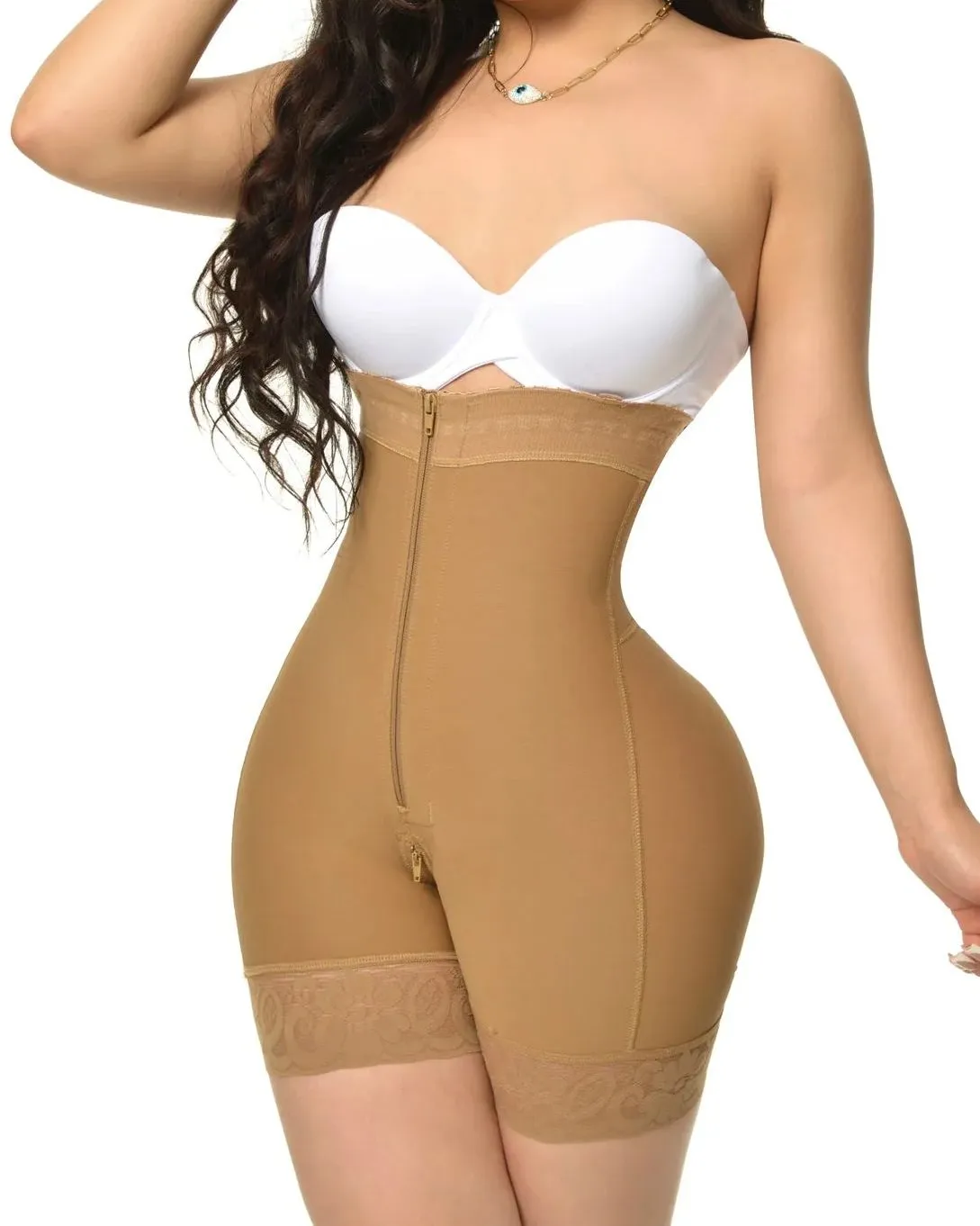 Fajas Compression Shapewear Open Bust Tummy Control with Zipper